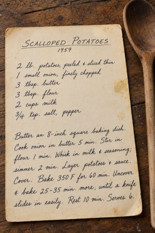 Thin potato slices baked in a buttery onion sauce until tender and golden around the edges.