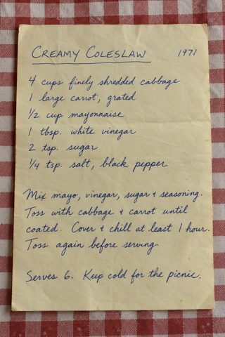 Finely shredded cabbage and carrot with a lightly sweet vinegar-and-mayonnaise dressing. A simple make-ahead picnic salad.