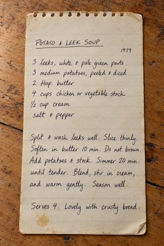 Soft leeks, potatoes, and a little cream make a simple, silky soup. Finish with plenty of black pepper.