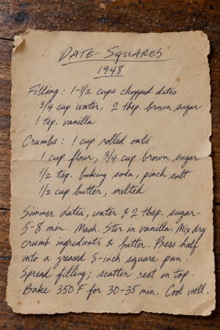A soft date filling tucked between buttery oat crumbs. Let the pan cool before cutting generous squares.