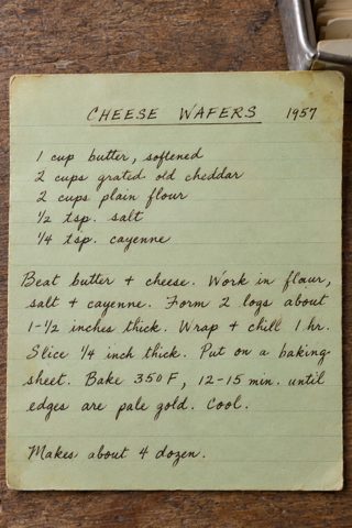 Crisp, buttery cheese wafers with a small pinch of cayenne. Slice from a chilled dough log and bake.
